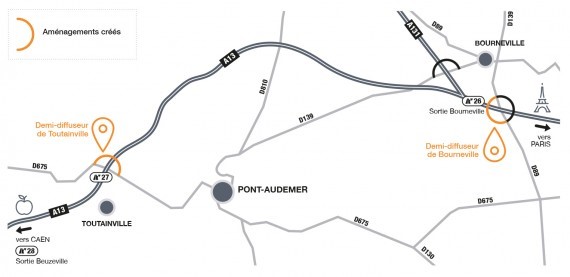 Carte projet Pont Audemer - Autoroute A13