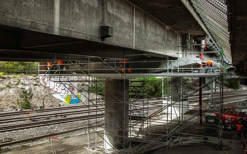 Réagréage des zones béton à réparer sur Pile et chevêtre sous l'ouvrage